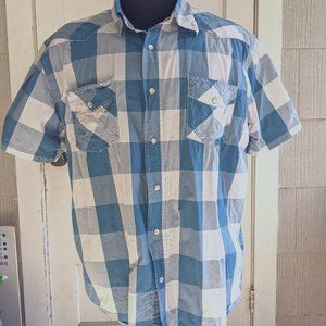 Blue Cotton Short-sleeve Pearl Snap XL Shirt